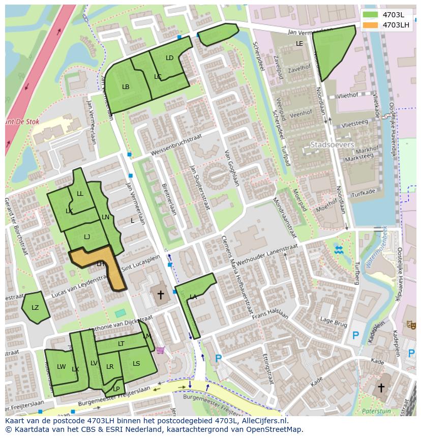 Afbeelding van het postcodegebied 4703 LH op de kaart.