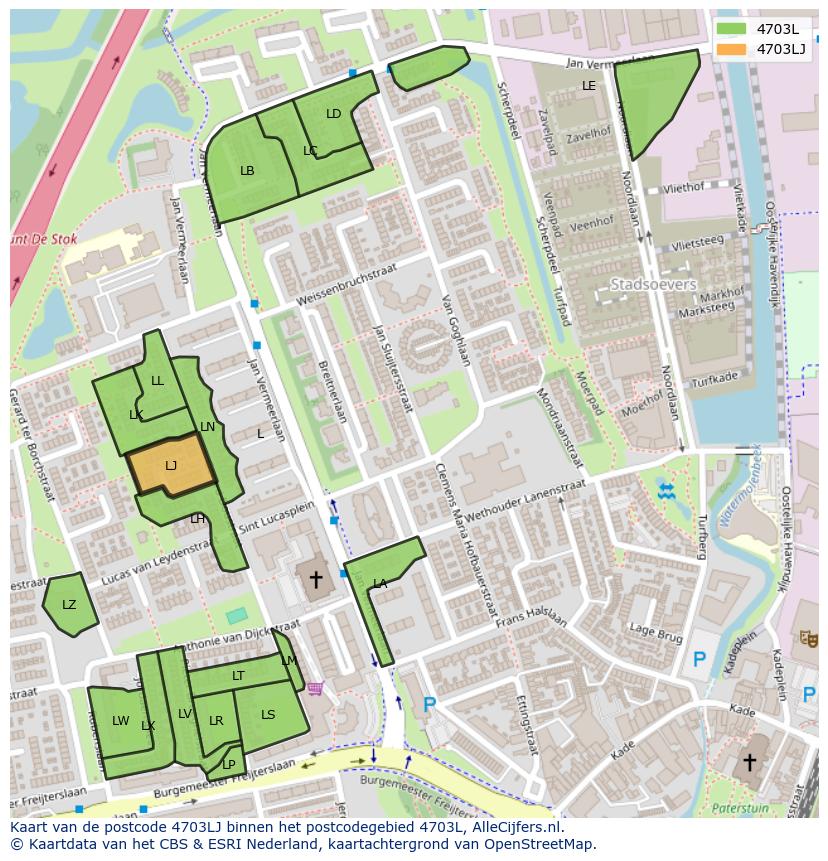 Afbeelding van het postcodegebied 4703 LJ op de kaart.