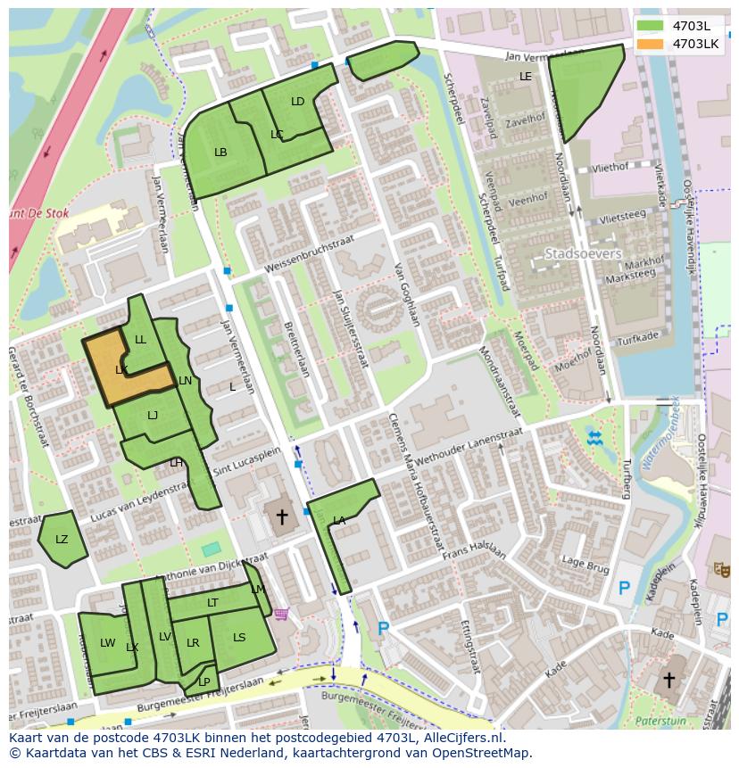 Afbeelding van het postcodegebied 4703 LK op de kaart.