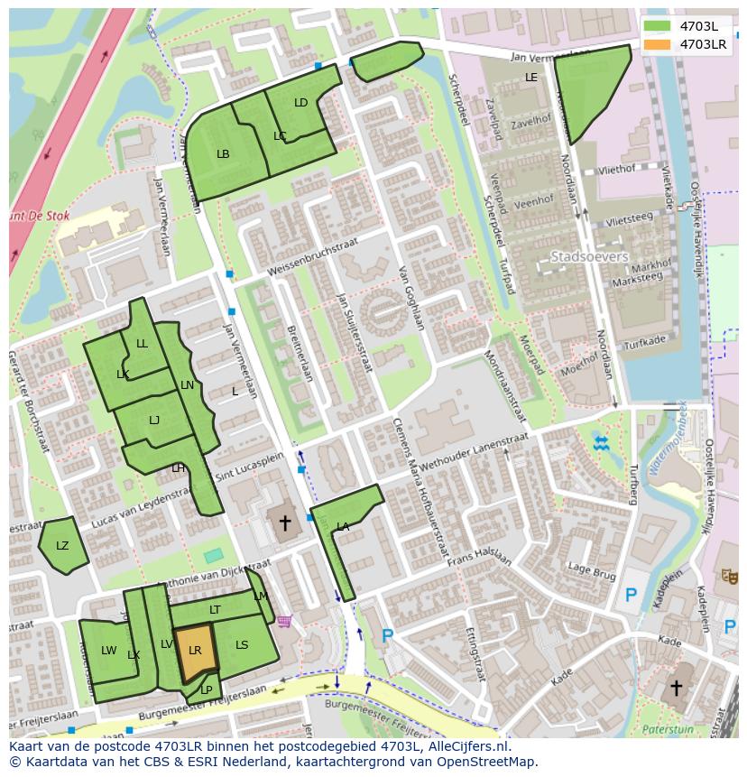 Afbeelding van het postcodegebied 4703 LR op de kaart.