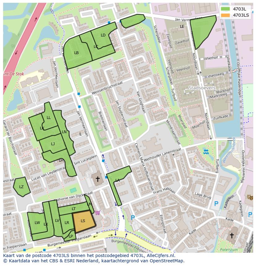 Afbeelding van het postcodegebied 4703 LS op de kaart.