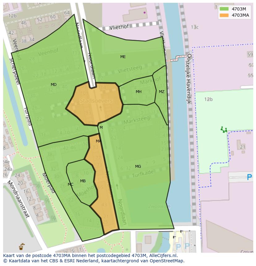 Afbeelding van het postcodegebied 4703 MA op de kaart.