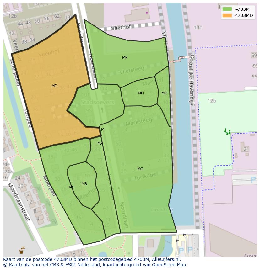 Afbeelding van het postcodegebied 4703 MD op de kaart.