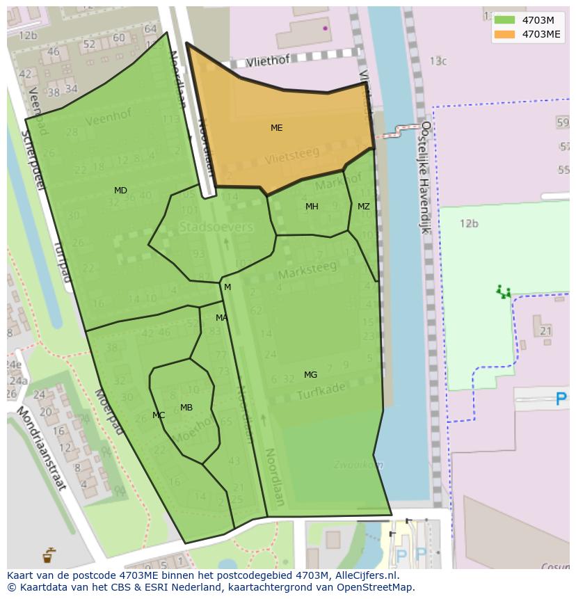 Afbeelding van het postcodegebied 4703 ME op de kaart.