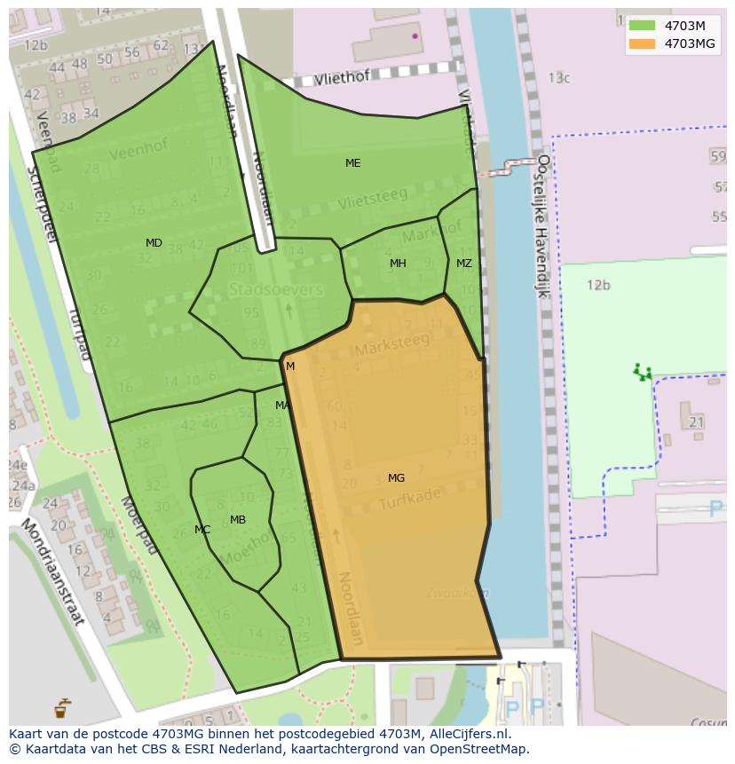Afbeelding van het postcodegebied 4703 MG op de kaart.
