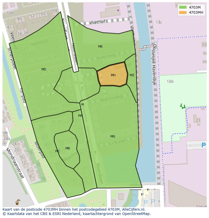 Afbeelding van het postcodegebied 4703 MH op de kaart.