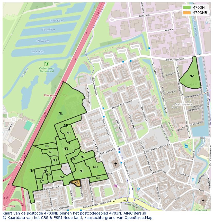 Afbeelding van het postcodegebied 4703 NB op de kaart.