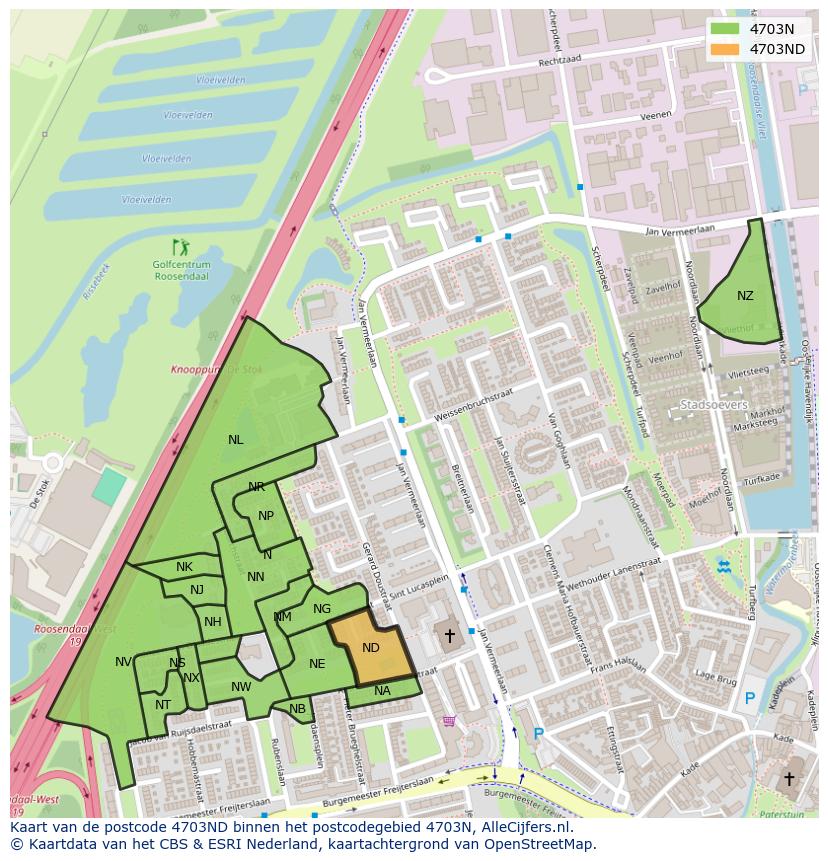 Afbeelding van het postcodegebied 4703 ND op de kaart.