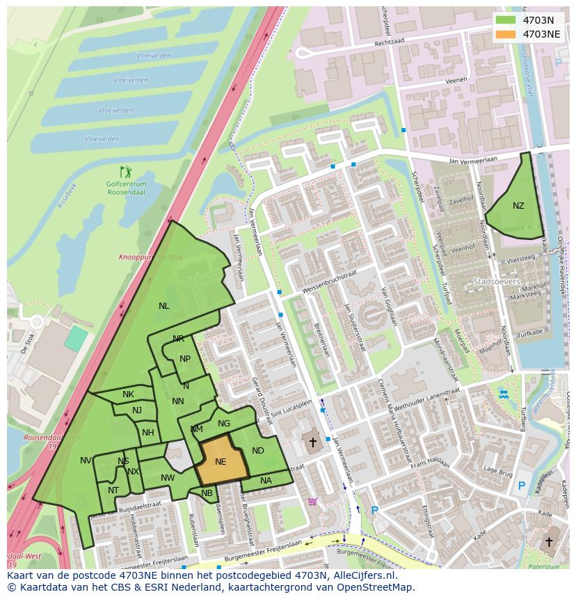 Afbeelding van het postcodegebied 4703 NE op de kaart.