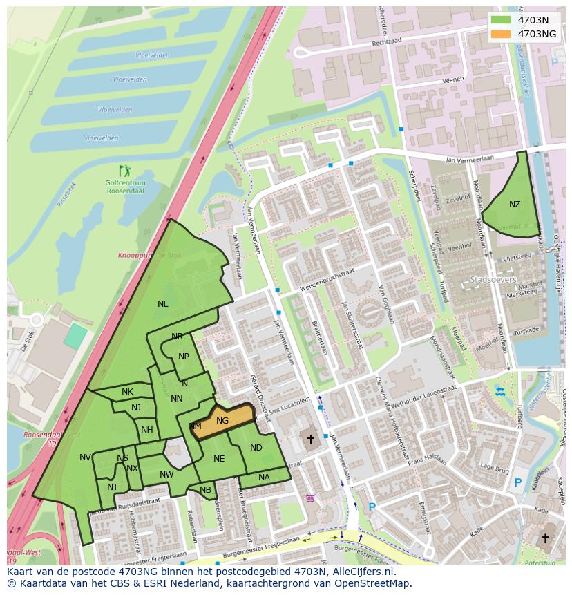 Afbeelding van het postcodegebied 4703 NG op de kaart.