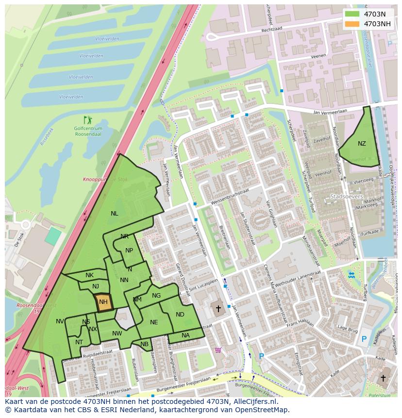Afbeelding van het postcodegebied 4703 NH op de kaart.