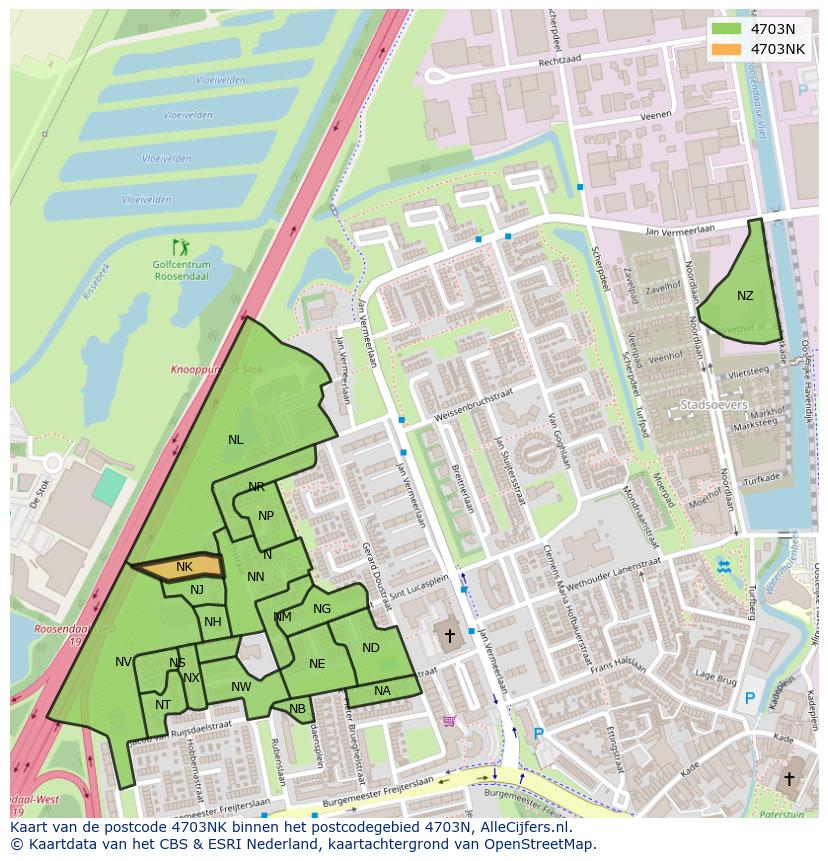 Afbeelding van het postcodegebied 4703 NK op de kaart.