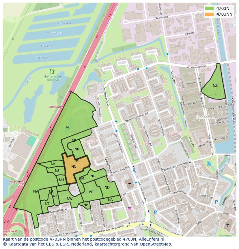 Afbeelding van het postcodegebied 4703 NN op de kaart.