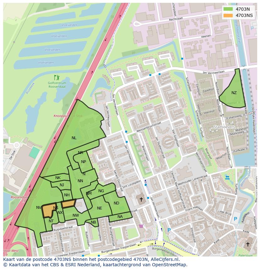 Afbeelding van het postcodegebied 4703 NS op de kaart.