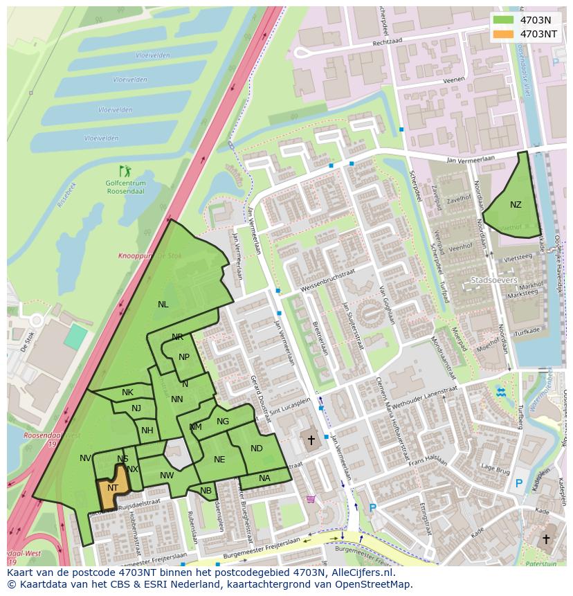 Afbeelding van het postcodegebied 4703 NT op de kaart.