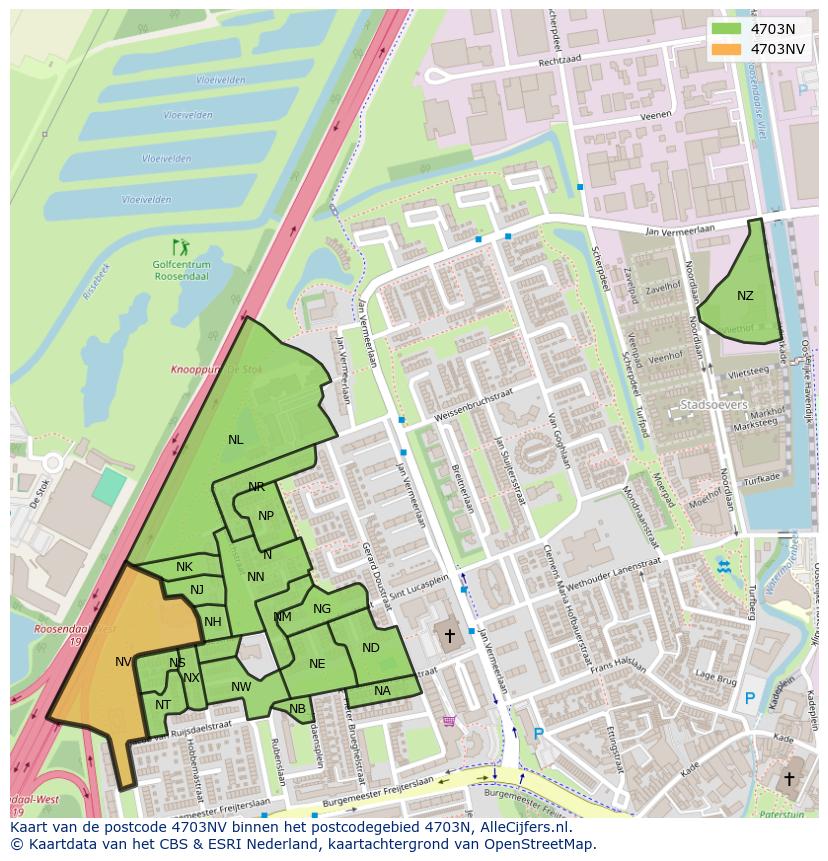 Afbeelding van het postcodegebied 4703 NV op de kaart.