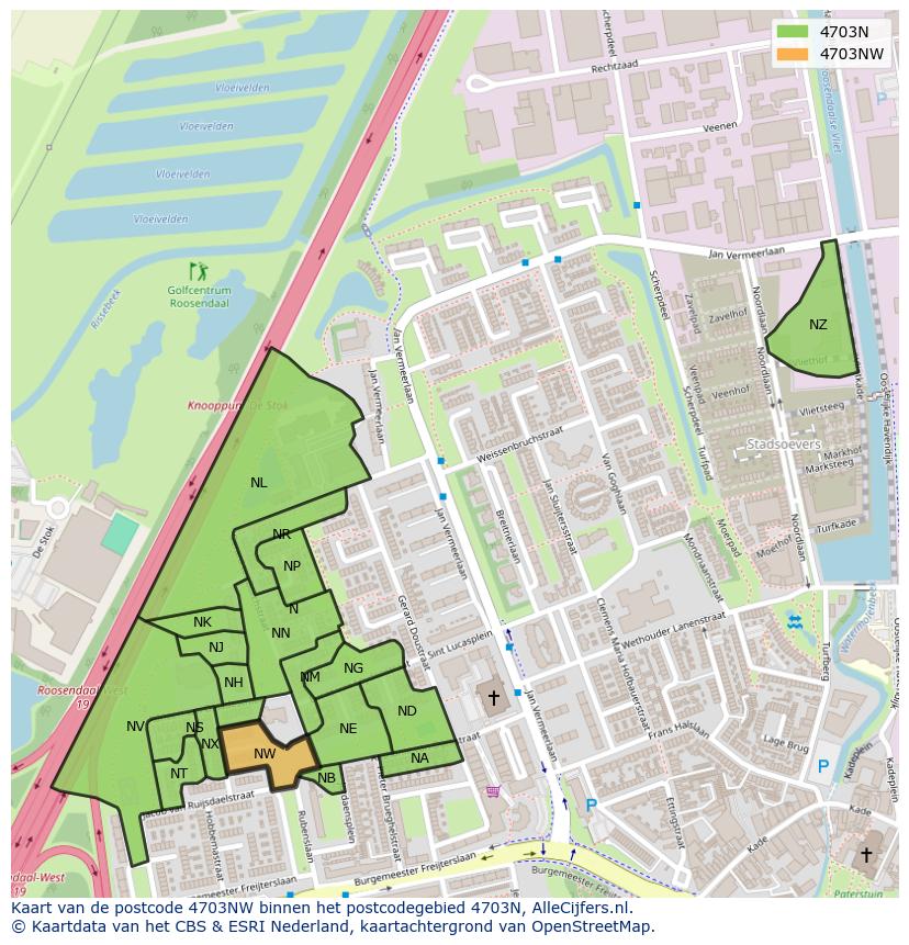 Afbeelding van het postcodegebied 4703 NW op de kaart.