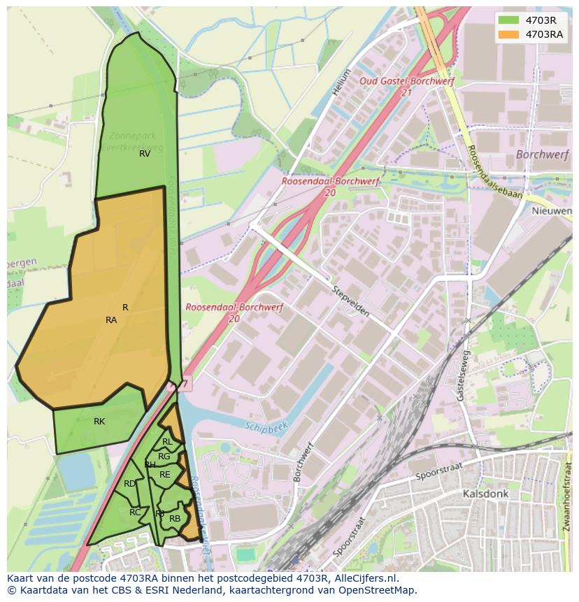 Afbeelding van het postcodegebied 4703 RA op de kaart.
