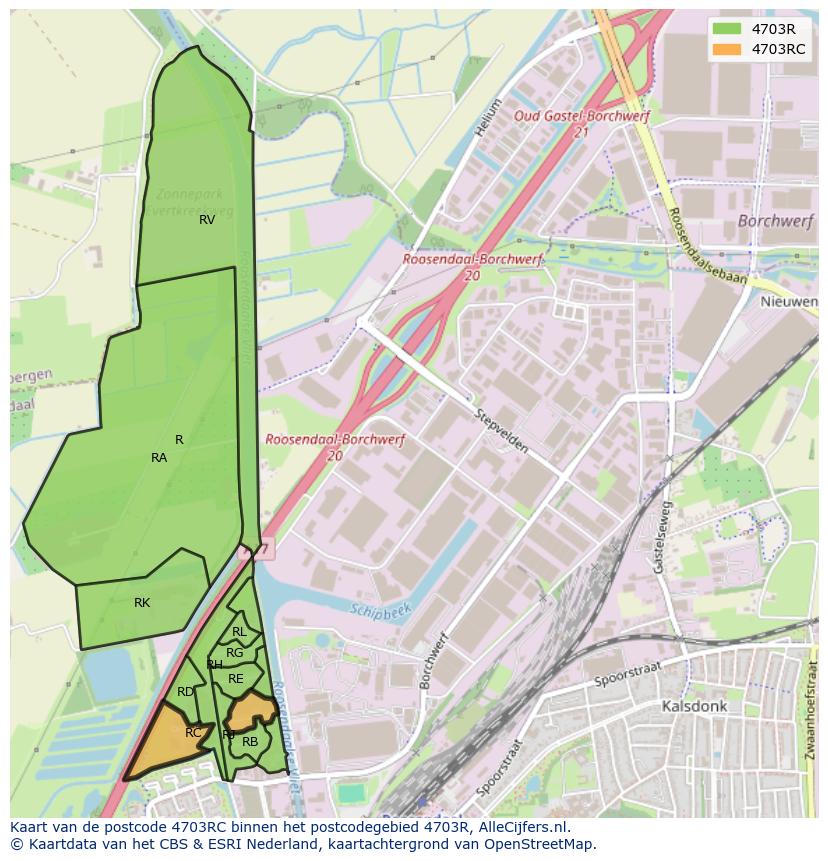 Afbeelding van het postcodegebied 4703 RC op de kaart.