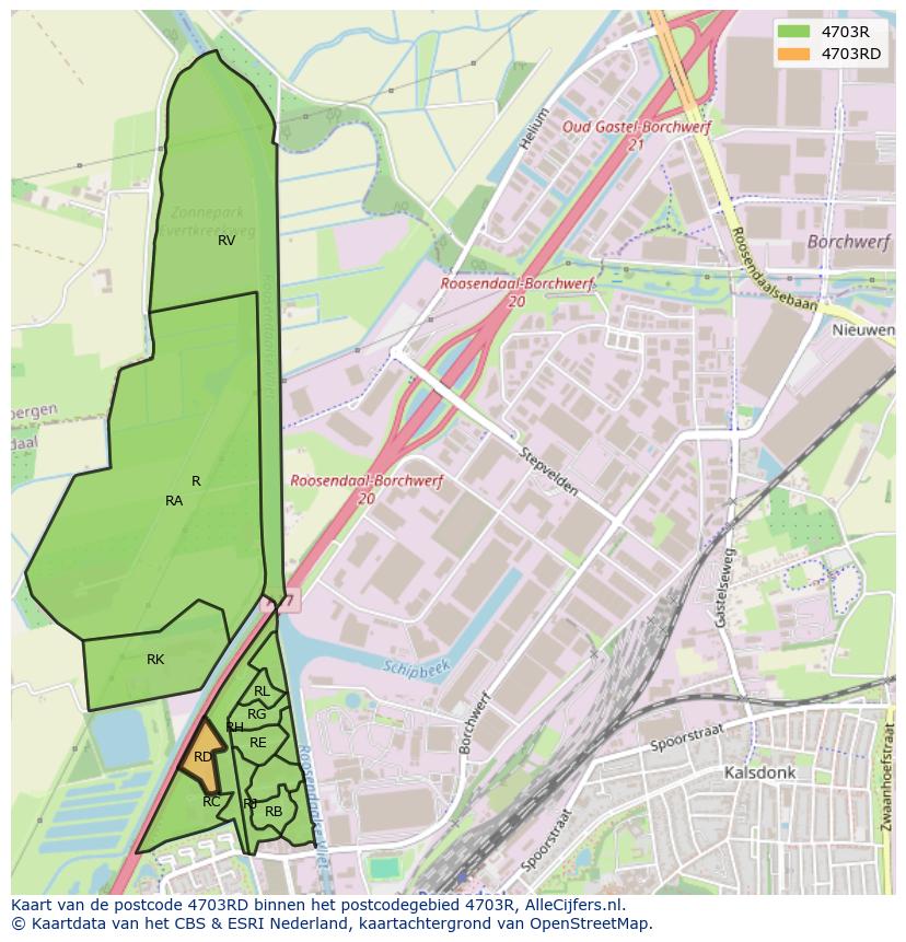 Afbeelding van het postcodegebied 4703 RD op de kaart.