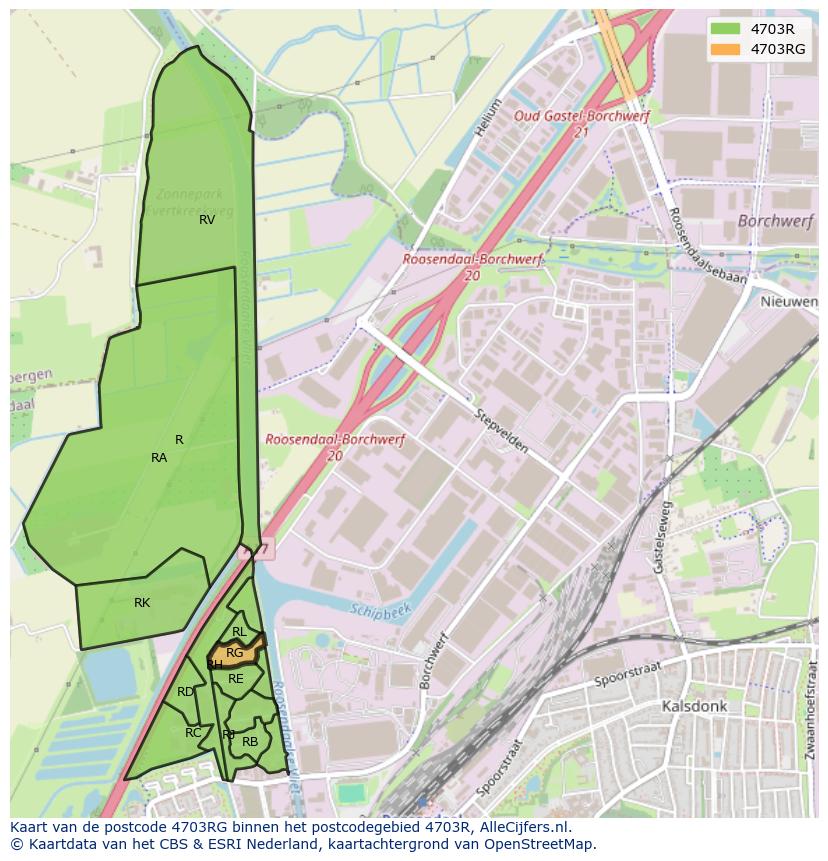 Afbeelding van het postcodegebied 4703 RG op de kaart.