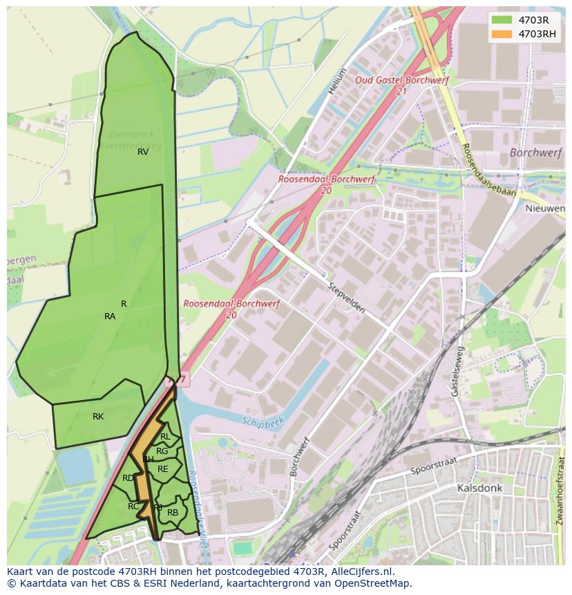 Afbeelding van het postcodegebied 4703 RH op de kaart.