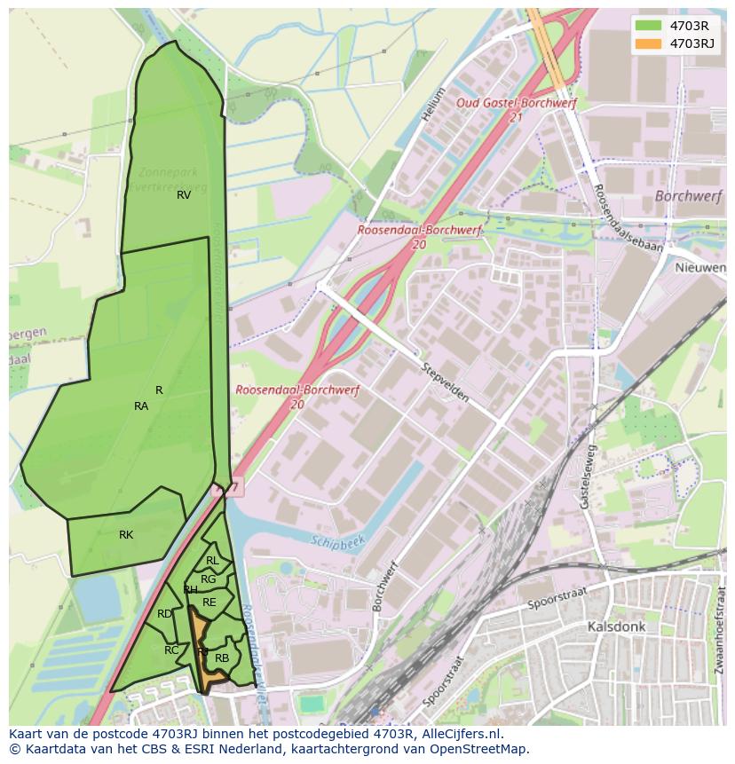 Afbeelding van het postcodegebied 4703 RJ op de kaart.
