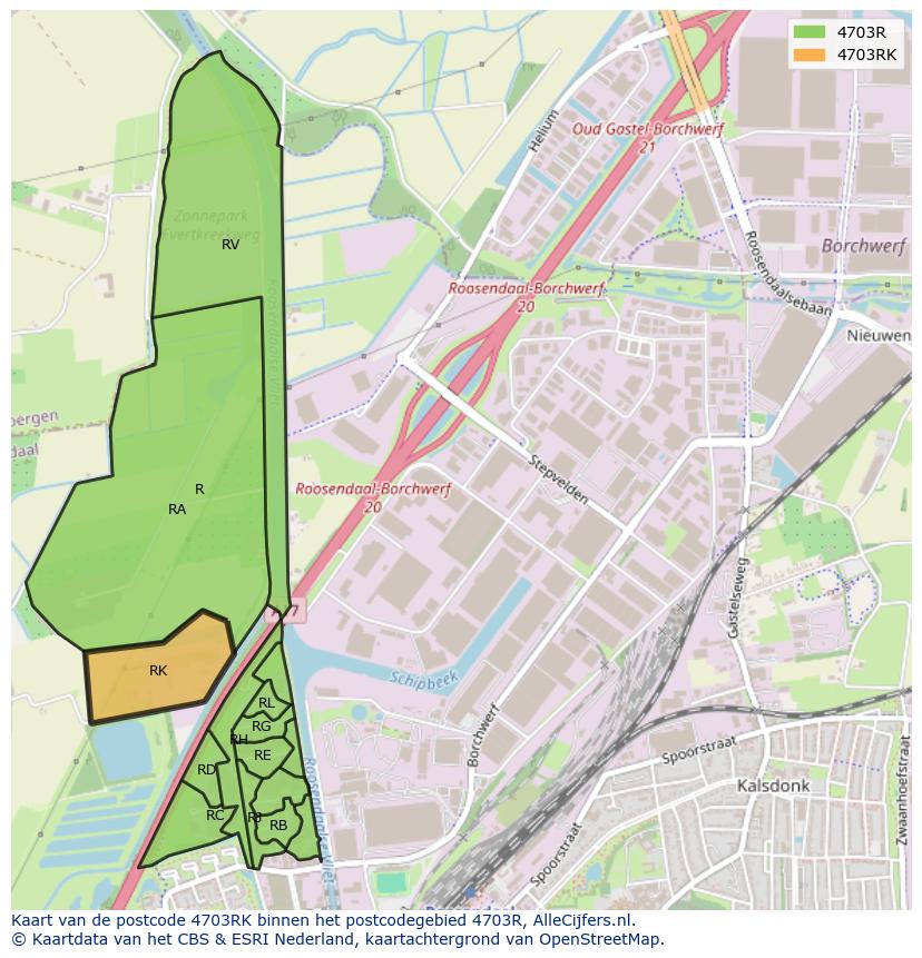 Afbeelding van het postcodegebied 4703 RK op de kaart.