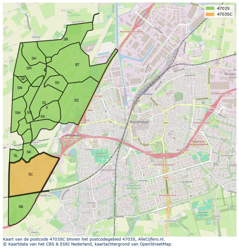Afbeelding van het postcodegebied 4703 SC op de kaart.