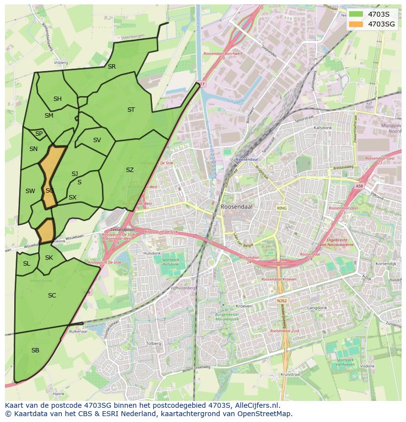 Afbeelding van het postcodegebied 4703 SG op de kaart.