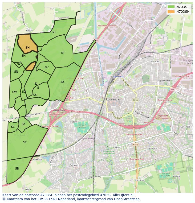 Afbeelding van het postcodegebied 4703 SH op de kaart.