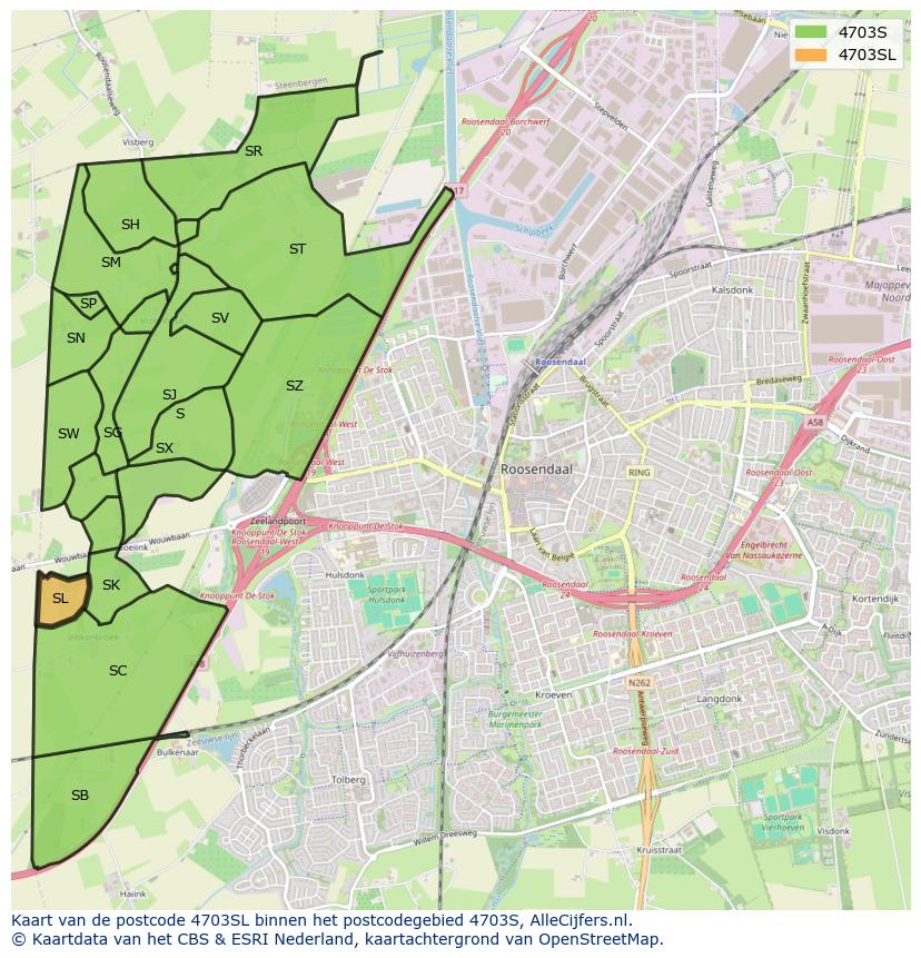 Afbeelding van het postcodegebied 4703 SL op de kaart.