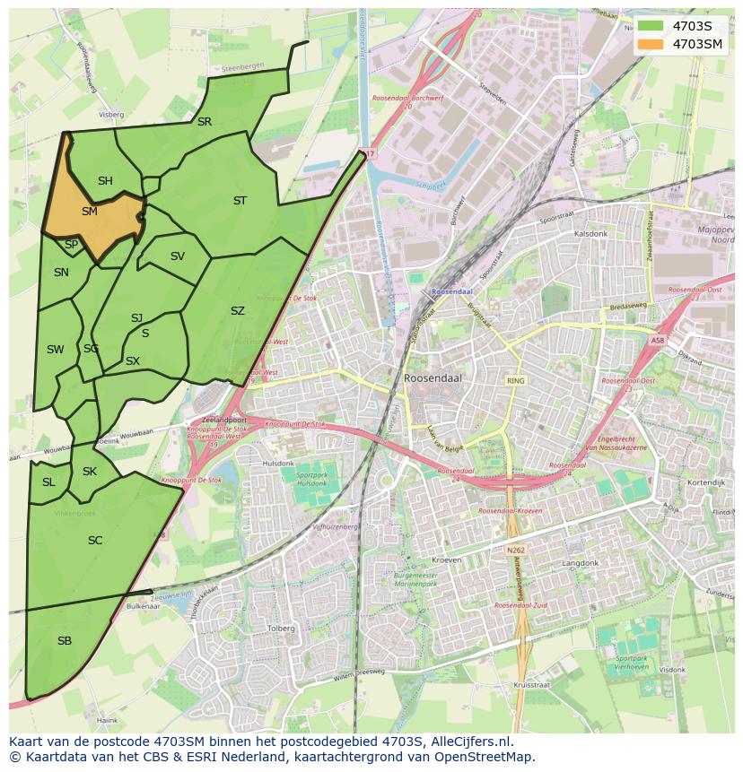 Afbeelding van het postcodegebied 4703 SM op de kaart.