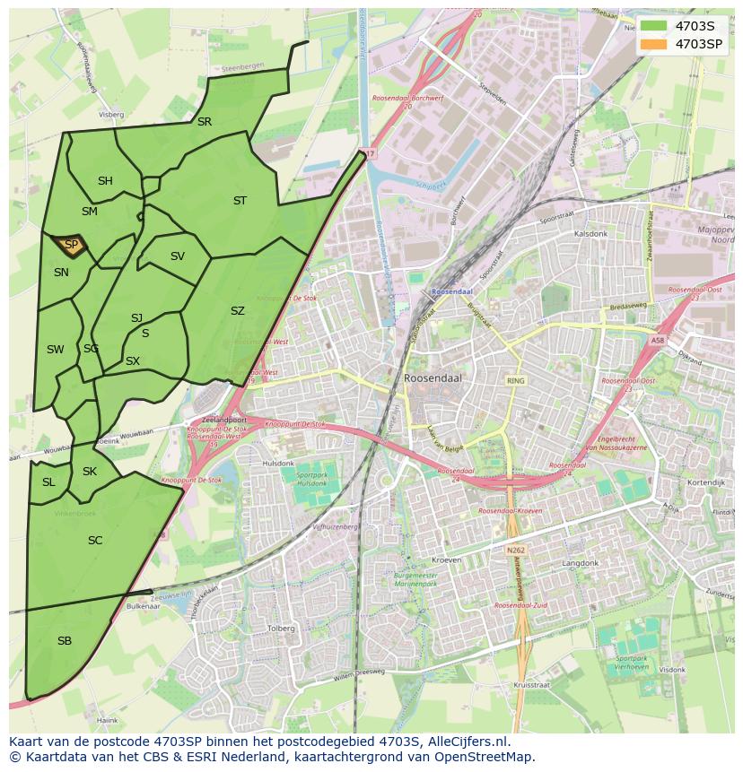 Afbeelding van het postcodegebied 4703 SP op de kaart.