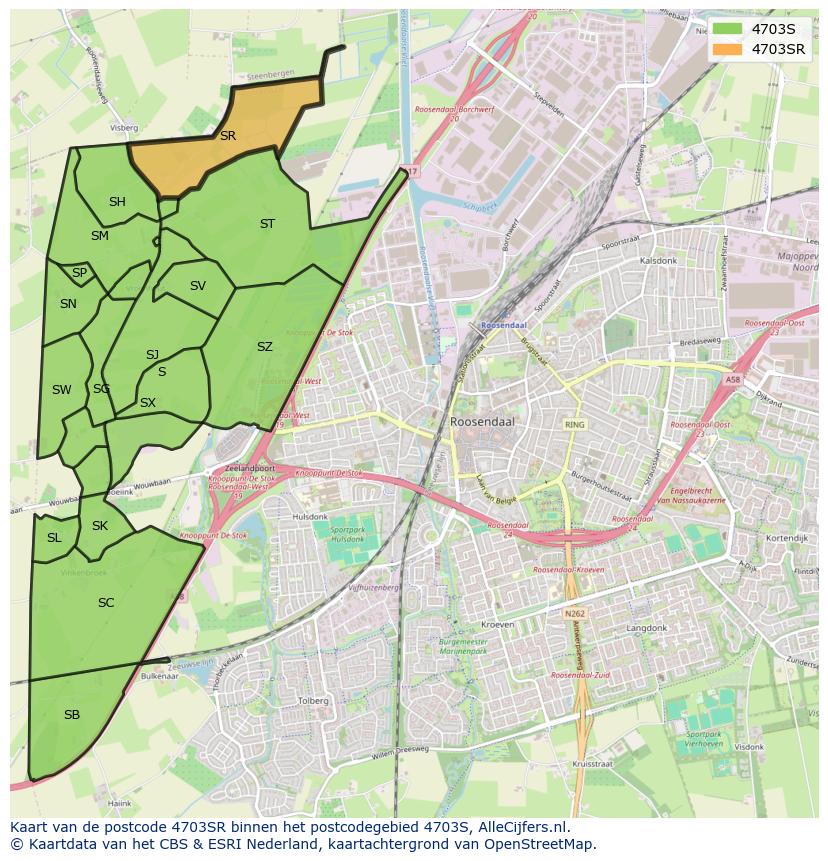 Afbeelding van het postcodegebied 4703 SR op de kaart.