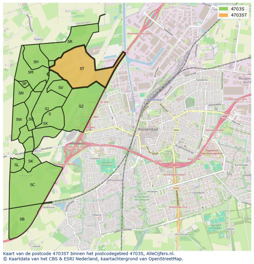 Afbeelding van het postcodegebied 4703 ST op de kaart.