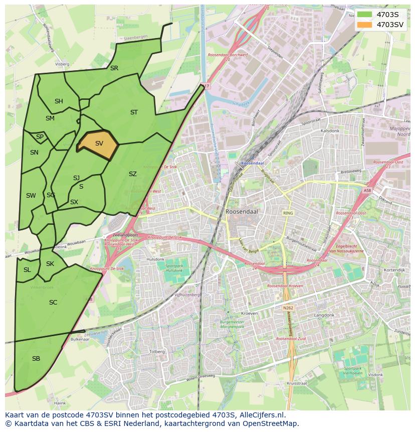 Afbeelding van het postcodegebied 4703 SV op de kaart.