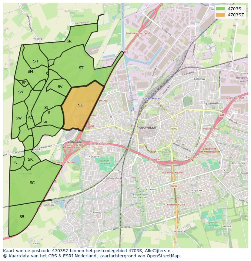 Afbeelding van het postcodegebied 4703 SZ op de kaart.