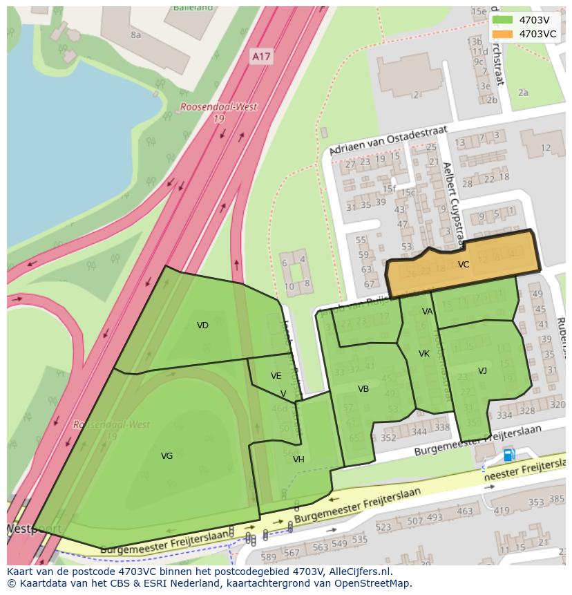 Afbeelding van het postcodegebied 4703 VC op de kaart.