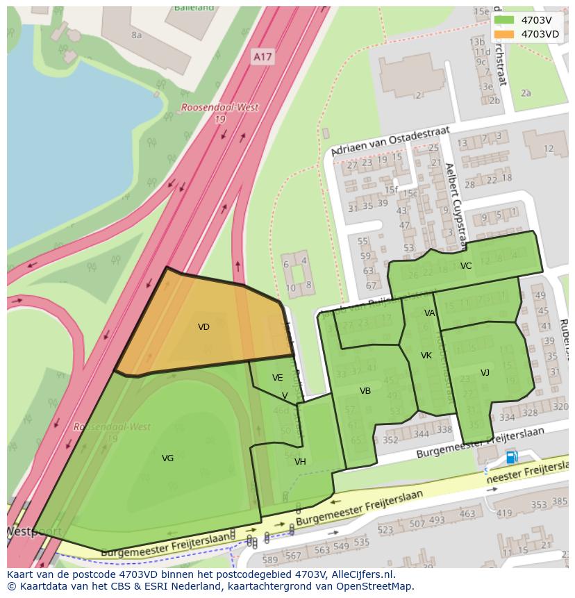 Afbeelding van het postcodegebied 4703 VD op de kaart.