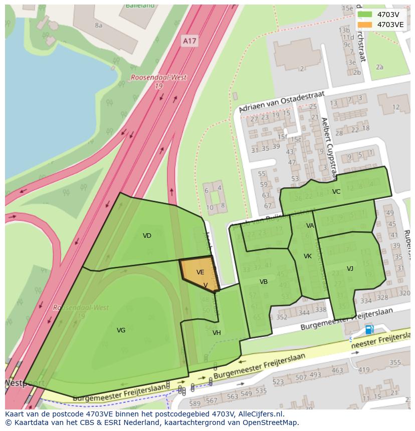 Afbeelding van het postcodegebied 4703 VE op de kaart.