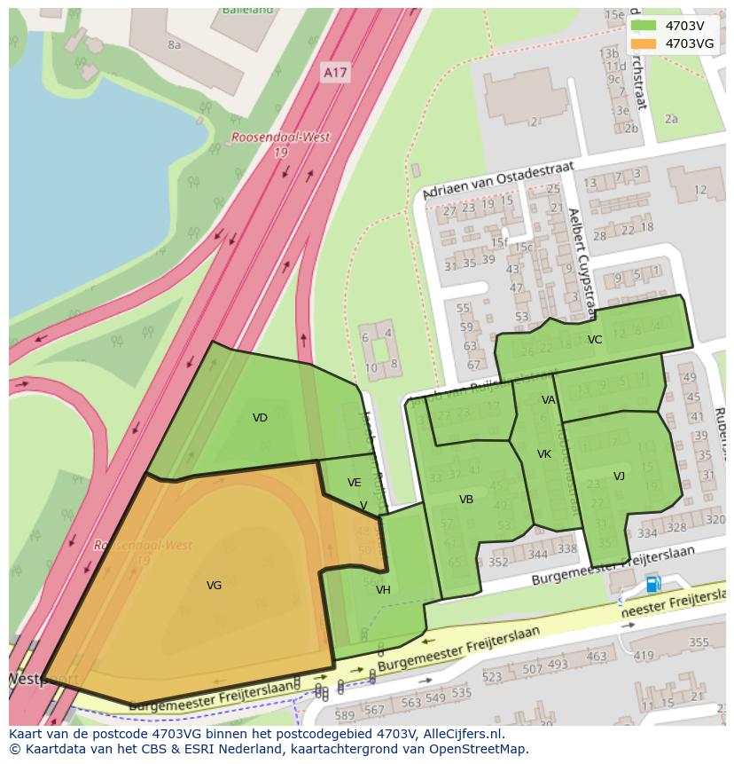 Afbeelding van het postcodegebied 4703 VG op de kaart.