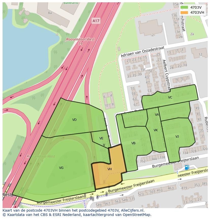 Afbeelding van het postcodegebied 4703 VH op de kaart.