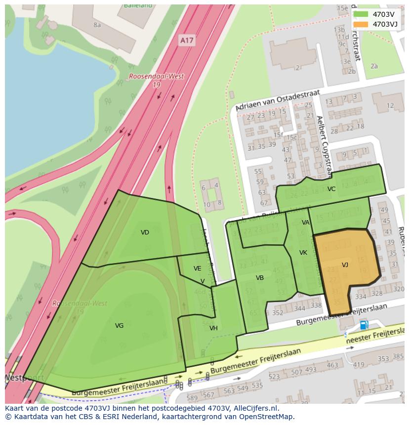 Afbeelding van het postcodegebied 4703 VJ op de kaart.