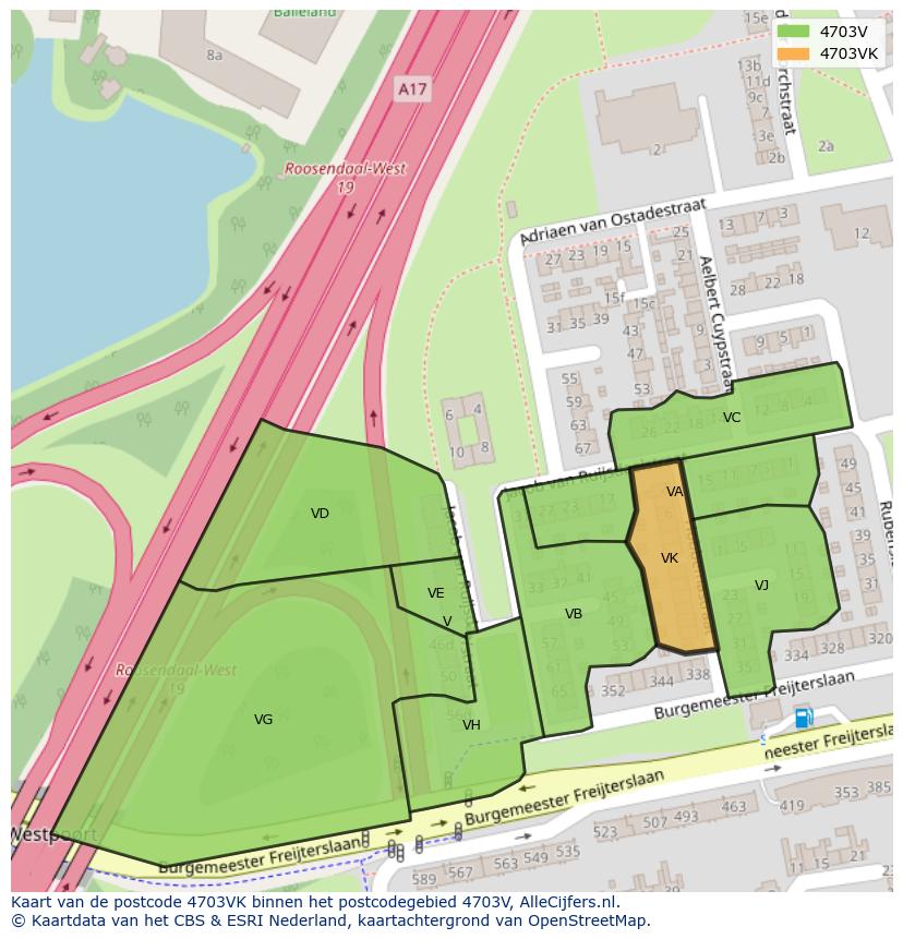 Afbeelding van het postcodegebied 4703 VK op de kaart.