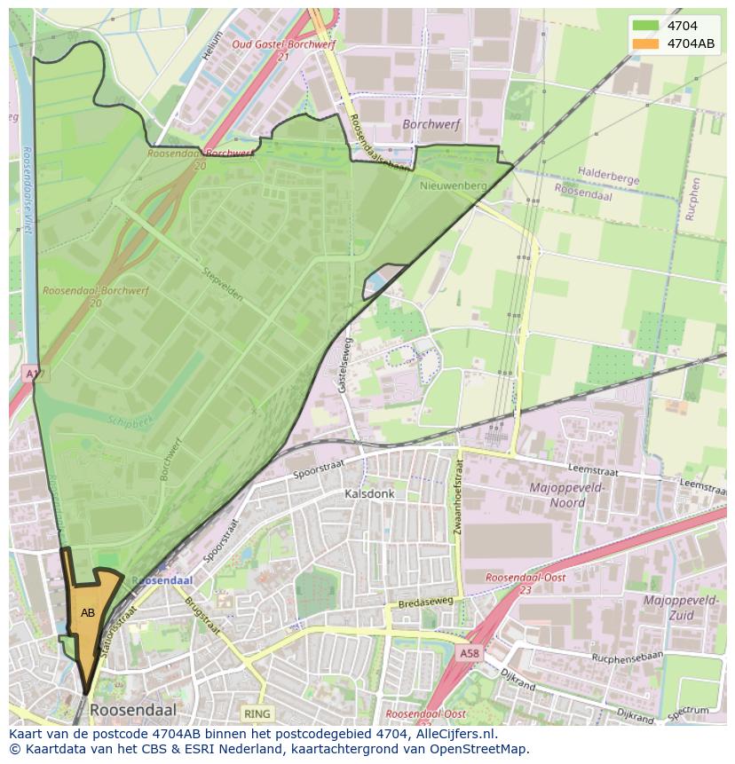 Afbeelding van het postcodegebied 4704 AB op de kaart.