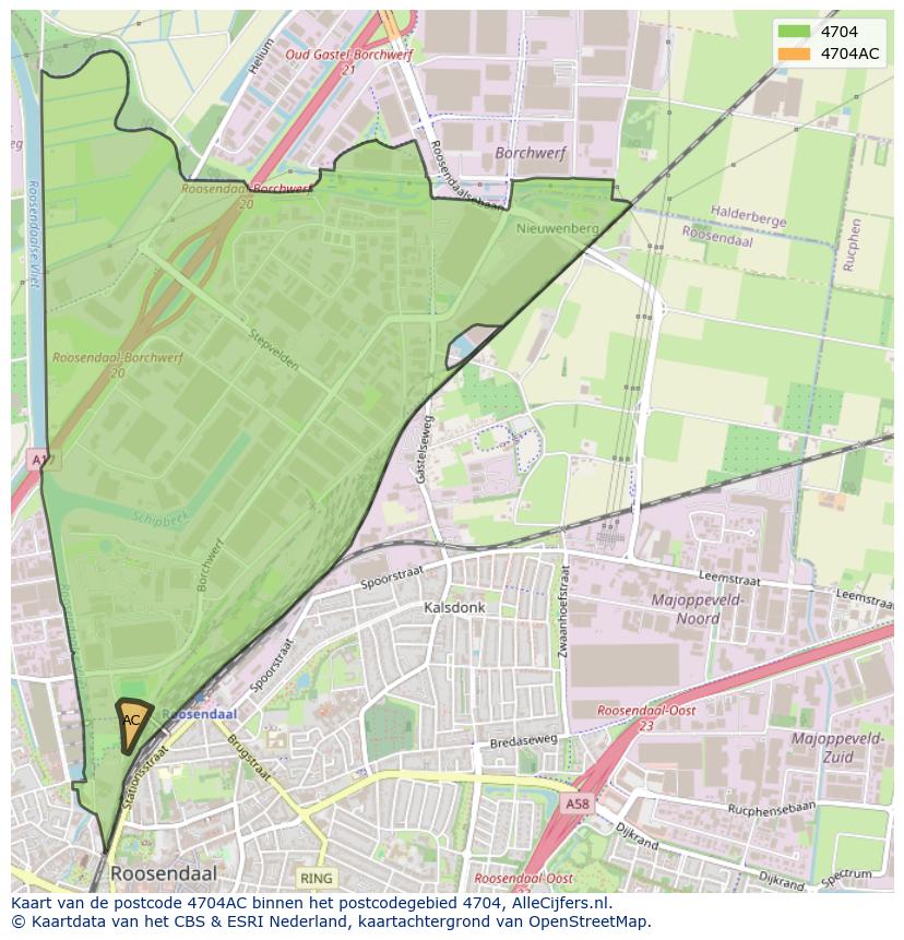 Afbeelding van het postcodegebied 4704 AC op de kaart.