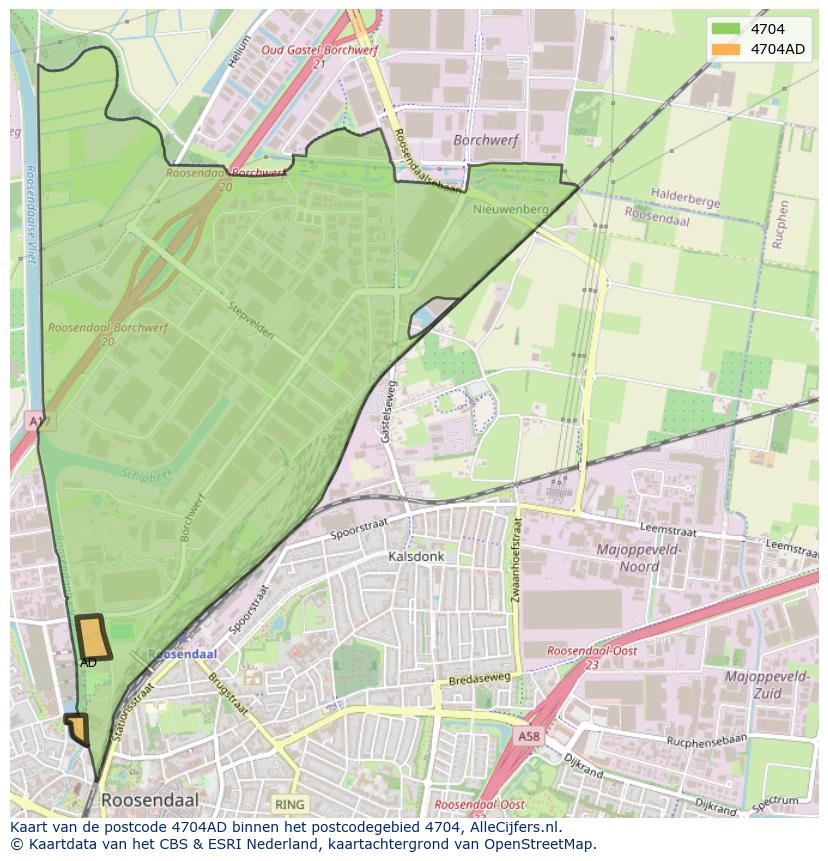 Afbeelding van het postcodegebied 4704 AD op de kaart.