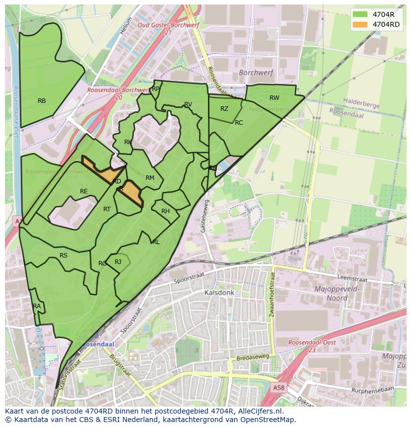 Afbeelding van het postcodegebied 4704 RD op de kaart.