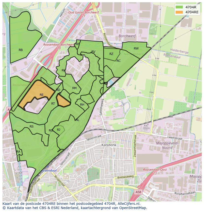 Afbeelding van het postcodegebied 4704 RE op de kaart.